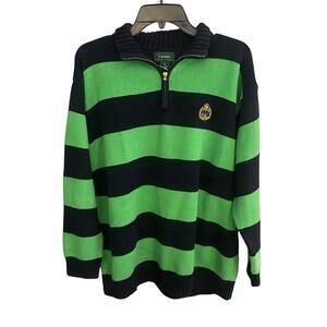 Lauren Ralph Lauren Women's XL Knit Mock Neck 1/4 zip Sweater Striped Blue Green